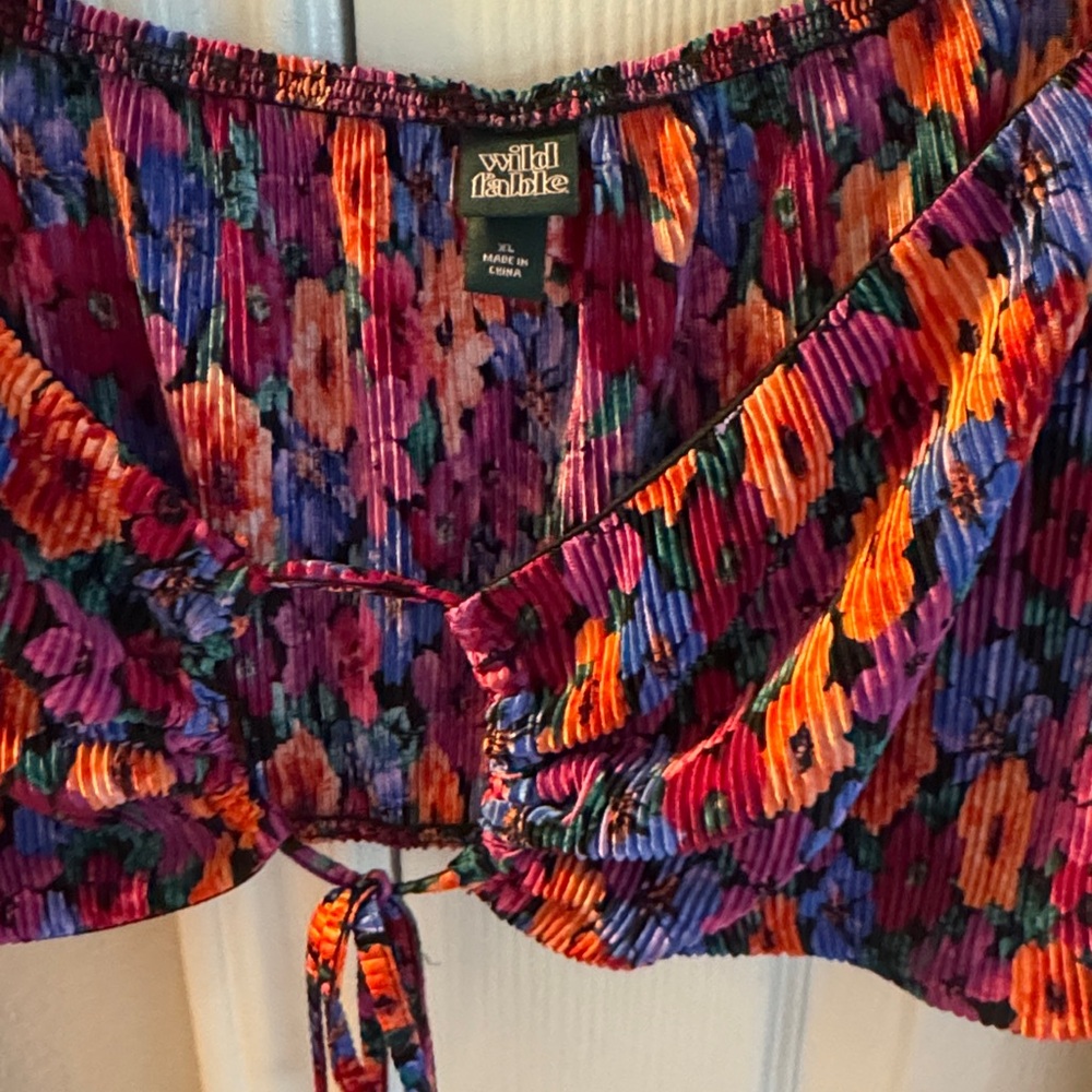 Wild Fable Red and Blue Floral Crop Top - Picture 2 of 5